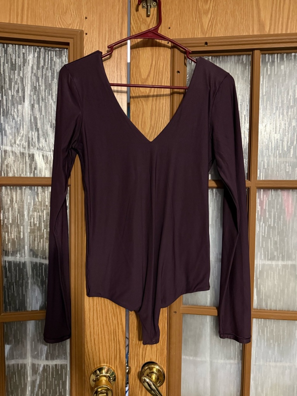aerie Long-Sleeve V-Neck Bodysuit in Plum